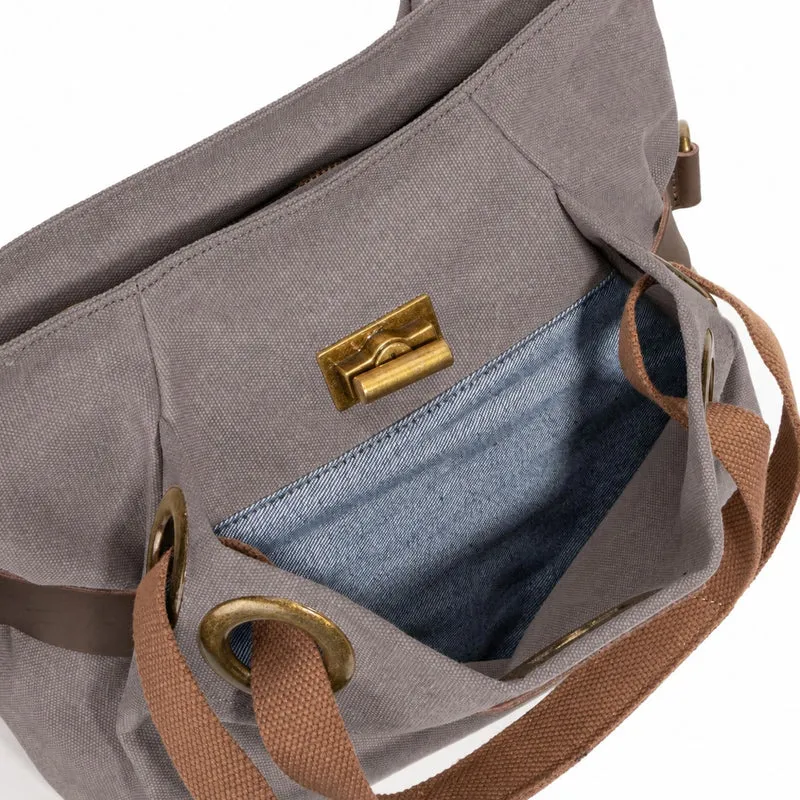 Sac porté épaule en cuir et toile PONT-DES-ARTS MINI Gris taupé