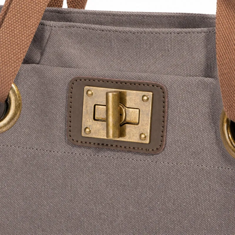 Sac porté épaule en cuir et toile PONT-DES-ARTS MINI Gris taupé