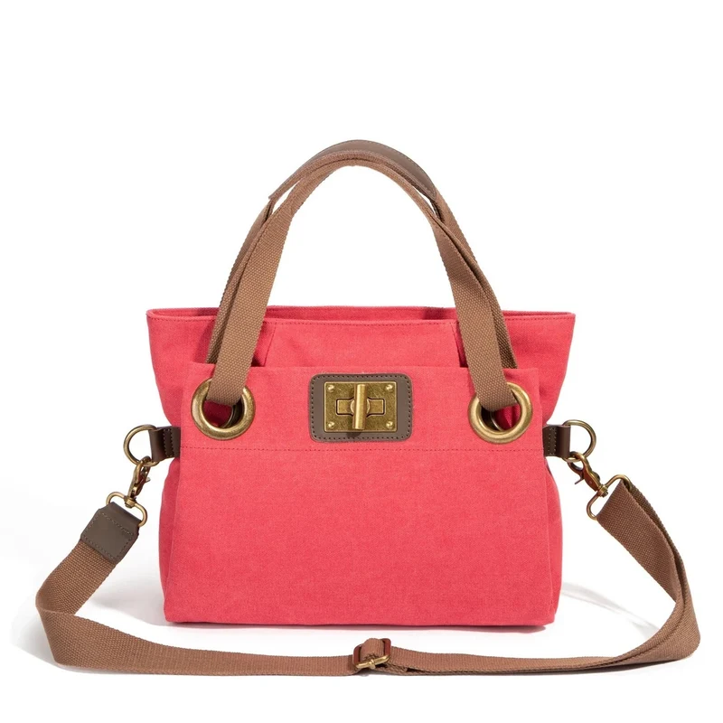 Sac porté épaule en cuir et toile PONT-DES-ARTS MINI Rose framboise