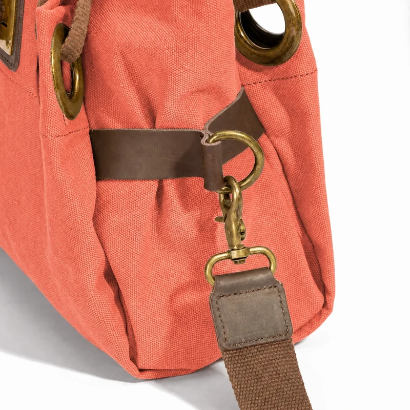 Sac porté épaule en cuir et toile PONT-DES-ARTS MINI Rose corail