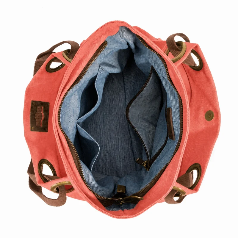 Sac porté épaule en cuir et toile PONT-DES-ARTS MINI Rose corail