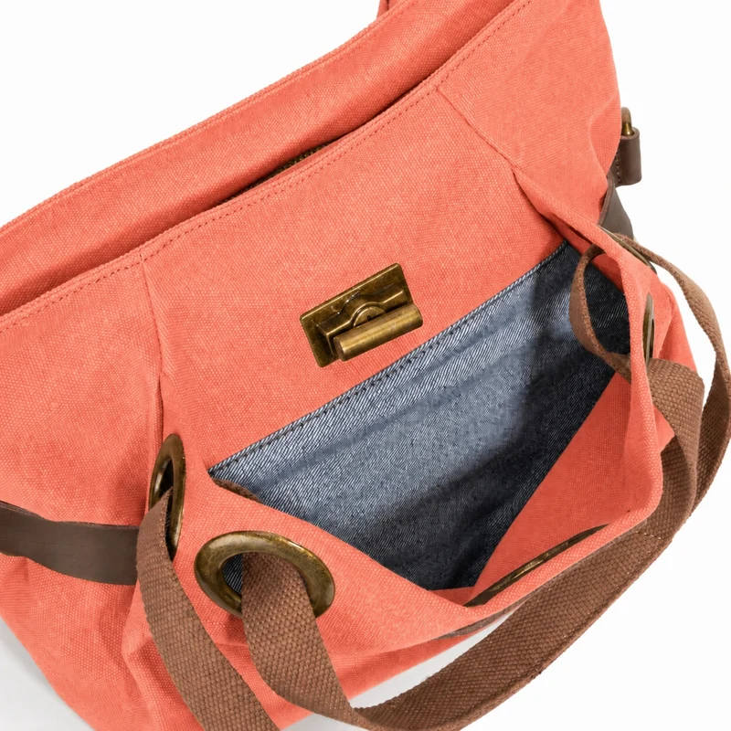 Sac porté épaule en cuir et toile PONT-DES-ARTS MINI Rose corail