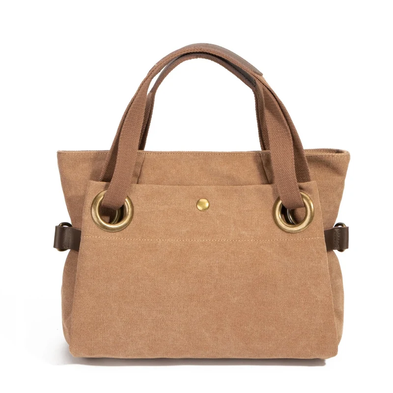 Sac porté épaule en cuir et toile PONT-DES-ARTS MINI Marron camel foncé