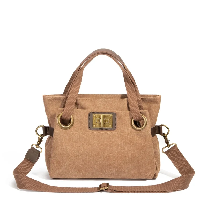 Sac porté épaule en cuir et toile PONT-DES-ARTS MINI Marron camel foncé