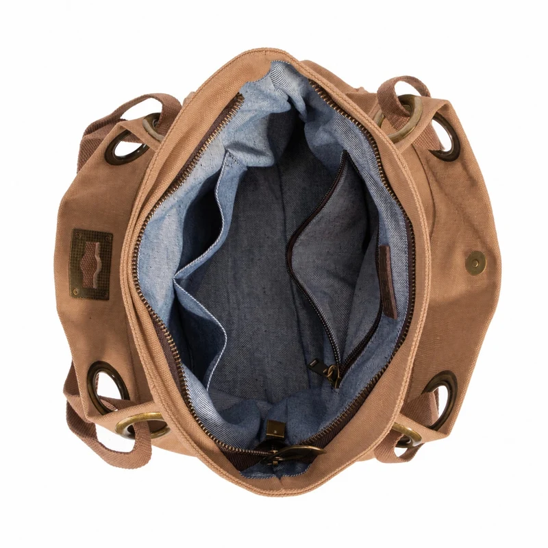 Sac porté épaule en cuir et toile PONT-DES-ARTS MINI Marron camel foncé