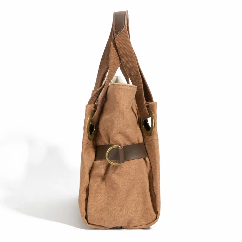 Sac porté épaule en cuir et toile PONT-DES-ARTS MINI Marron camel foncé