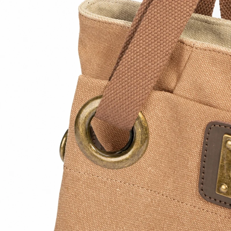Sac porté épaule en cuir et toile PONT-DES-ARTS MINI Marron camel foncé