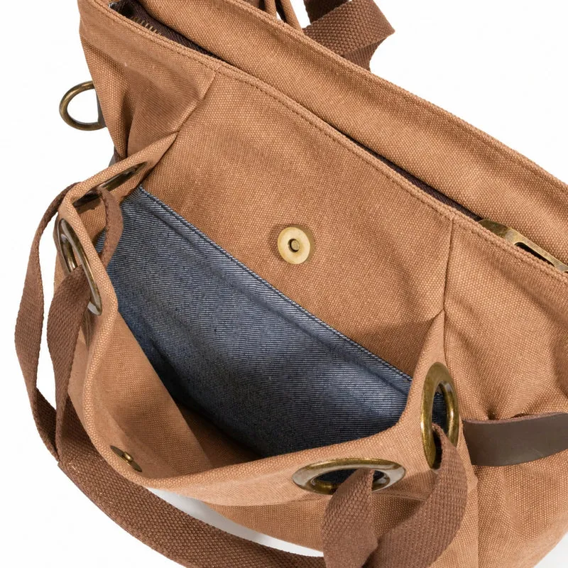 Sac porté épaule en cuir et toile PONT-DES-ARTS MINI Marron camel foncé