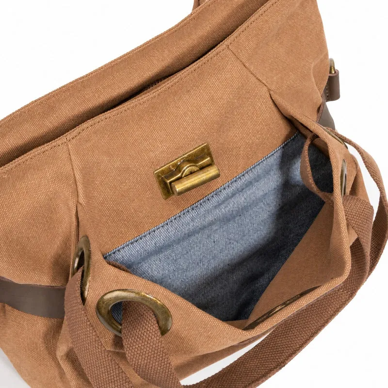 Sac porté épaule en cuir et toile PONT-DES-ARTS MINI Marron camel foncé