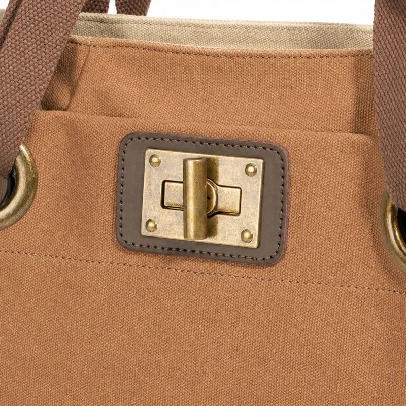 Sac porté épaule en cuir et toile PONT-DES-ARTS MINI Marron camel foncé