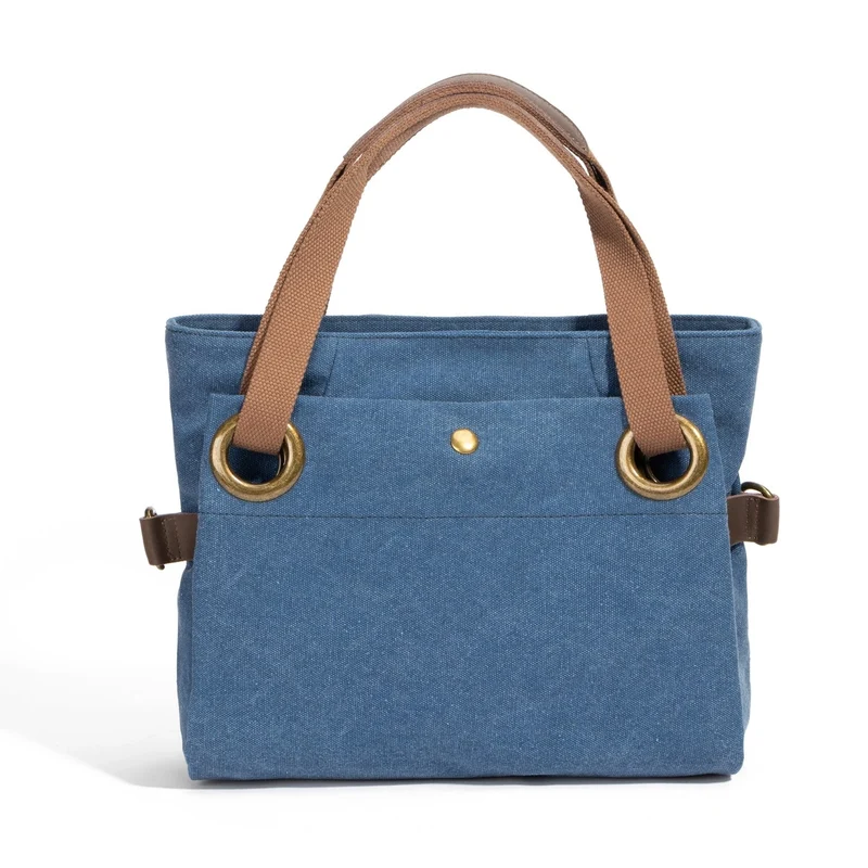 Sac porté épaule en cuir et toile PONT-DES-ARTS MINI Bleu denim