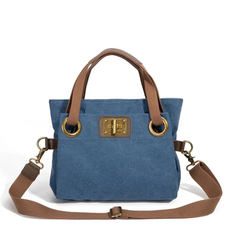 Sac porté épaule en cuir et toile PONT-DES-ARTS MINI Bleu denim