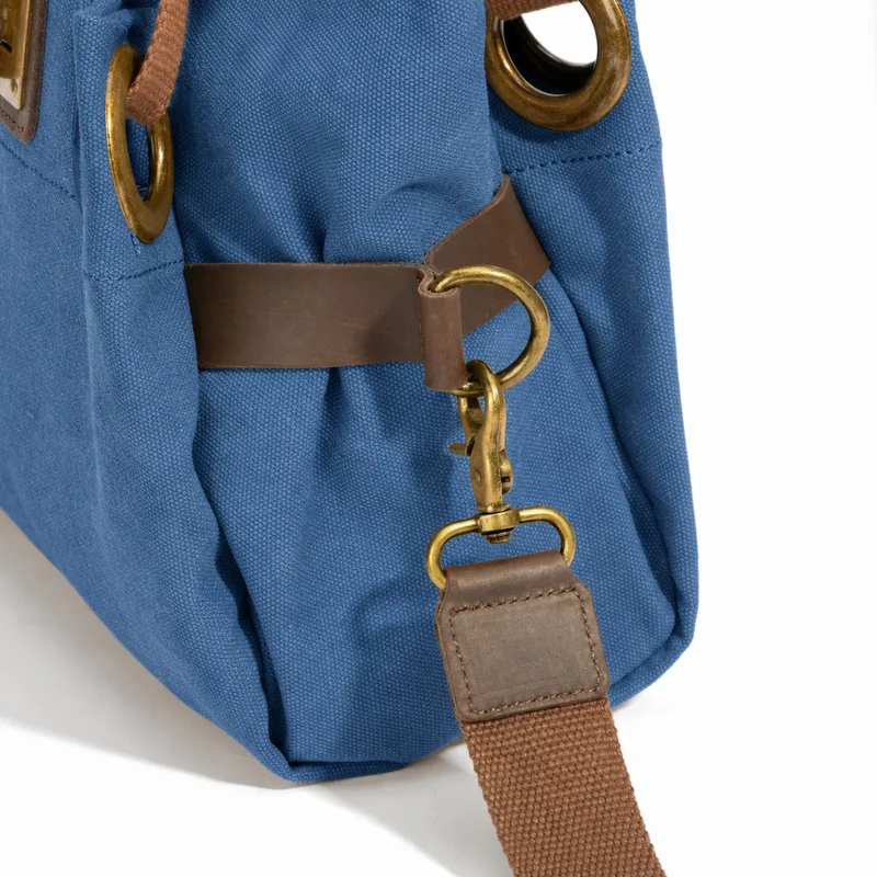 Sac porté épaule en cuir et toile PONT-DES-ARTS MINI Bleu denim