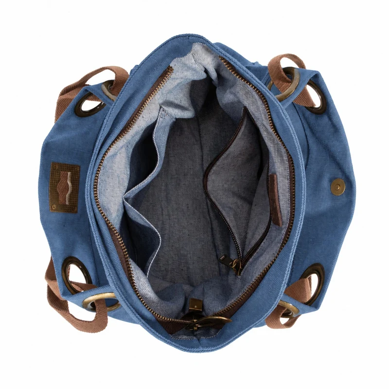 Sac porté épaule en cuir et toile PONT-DES-ARTS MINI Bleu denim