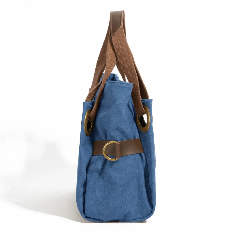 Sac porté épaule en cuir et toile PONT-DES-ARTS MINI Bleu denim