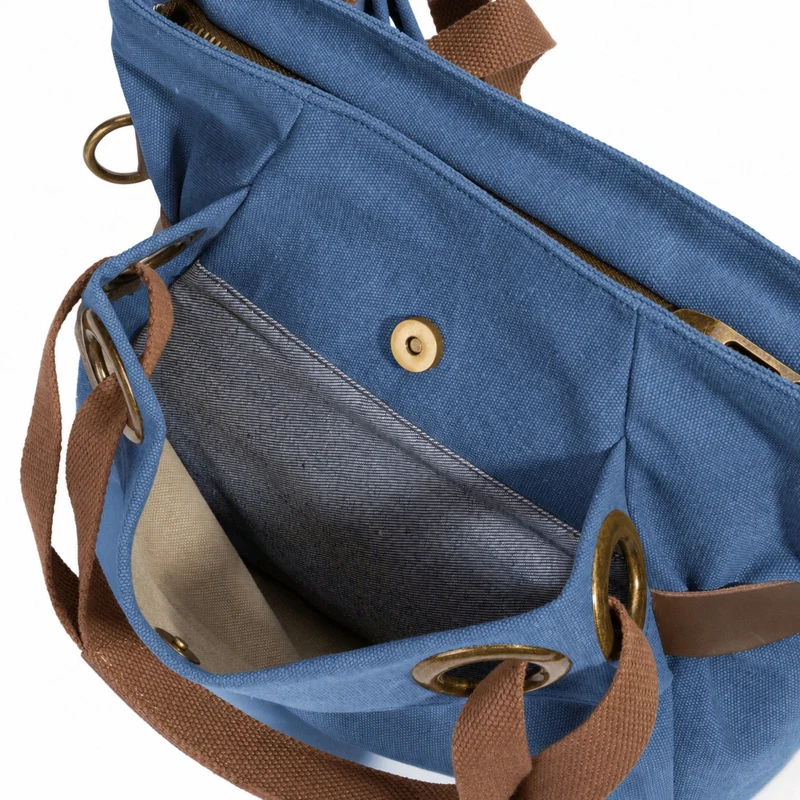 Sac porté épaule en cuir et toile PONT-DES-ARTS MINI Bleu denim