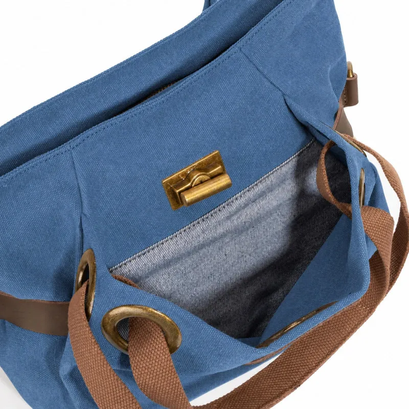 Sac porté épaule en cuir et toile PONT-DES-ARTS MINI Bleu denim