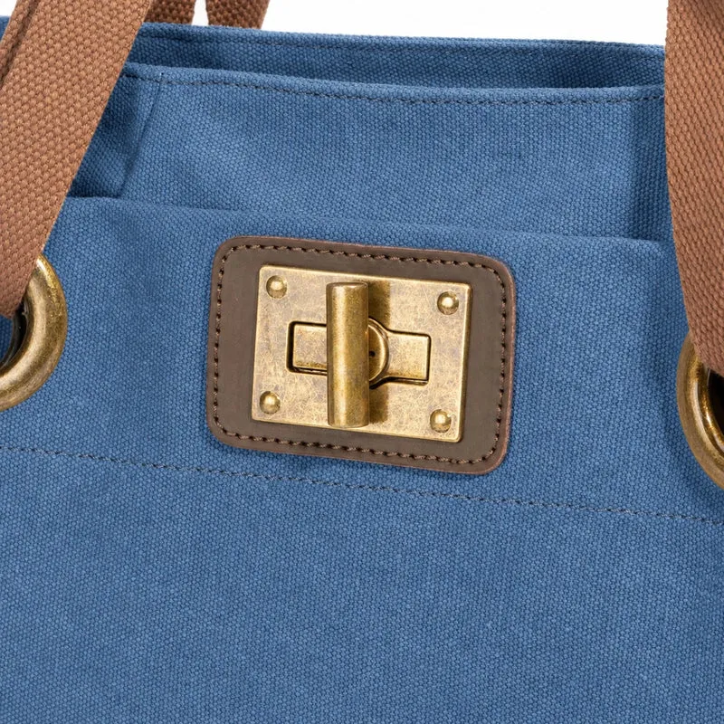 Sac porté épaule en cuir et toile PONT-DES-ARTS MINI Bleu denim