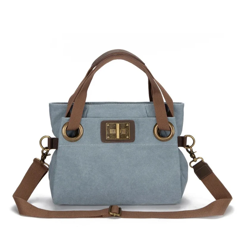 Sac porté épaule en cuir et toile PONT-DES-ARTS MINI Bleu gris