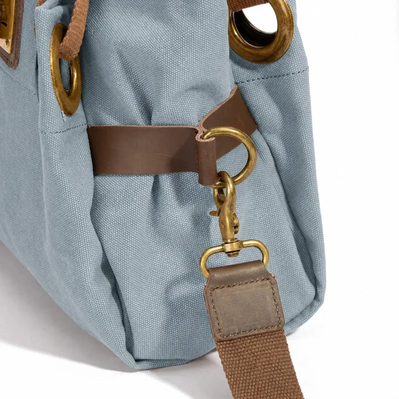 Sac porté épaule en cuir et toile PONT-DES-ARTS MINI Bleu gris