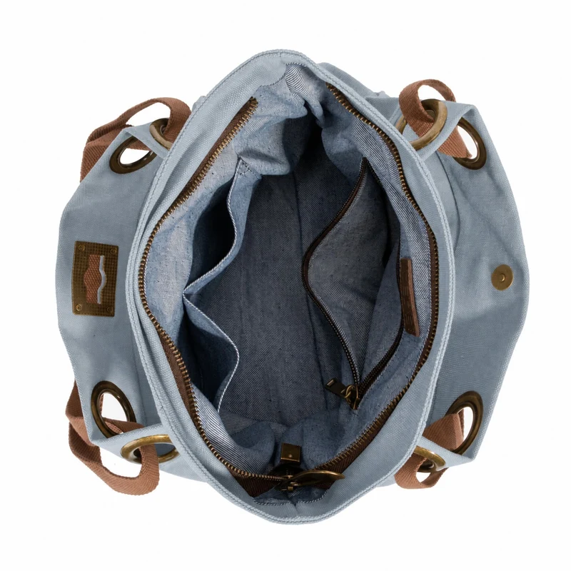 Sac porté épaule en cuir et toile PONT-DES-ARTS MINI Bleu gris