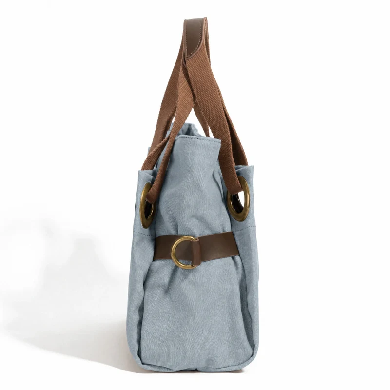 Sac porté épaule en cuir et toile PONT-DES-ARTS MINI Bleu gris