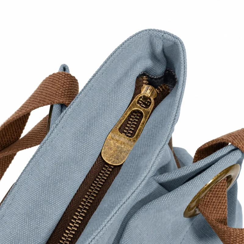Sac porté épaule en cuir et toile PONT-DES-ARTS MINI Bleu gris