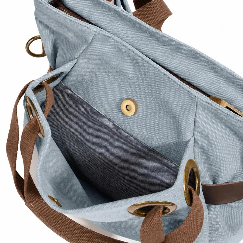 Sac porté épaule en cuir et toile PONT-DES-ARTS MINI Bleu gris