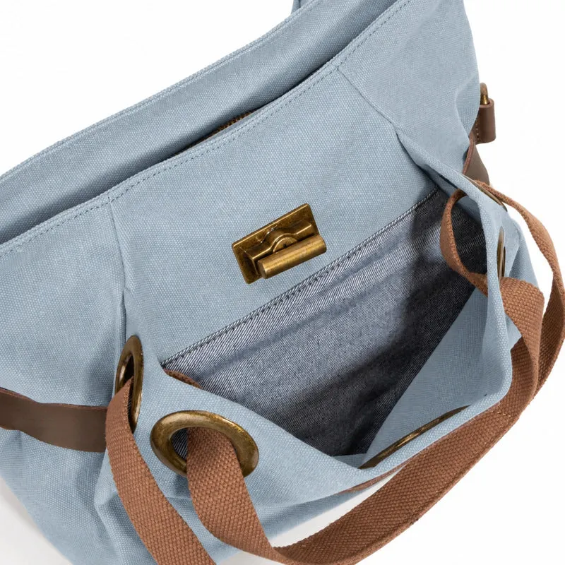 Sac porté épaule en cuir et toile PONT-DES-ARTS MINI Bleu gris