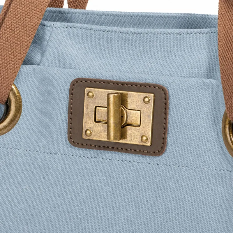 Sac porté épaule en cuir et toile PONT-DES-ARTS MINI Bleu gris