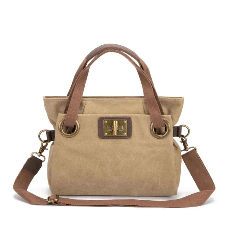 Sac porté épaule en cuir et toile PONT-DES-ARTS MINI Beige foncé