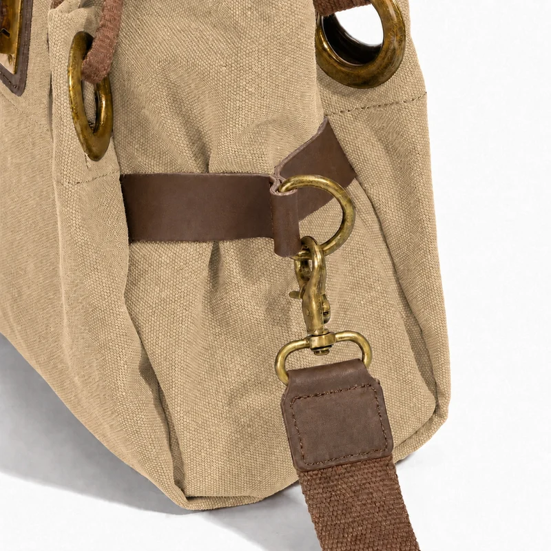 Sac porté épaule en cuir et toile PONT-DES-ARTS MINI Beige foncé