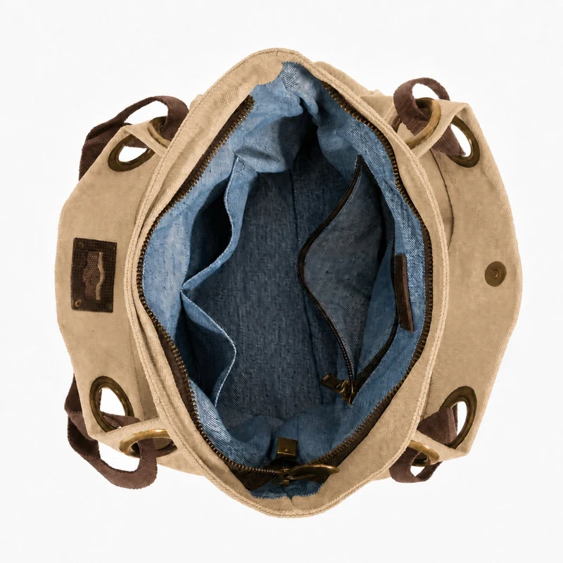 Sac porté épaule en cuir et toile PONT-DES-ARTS MINI Beige foncé