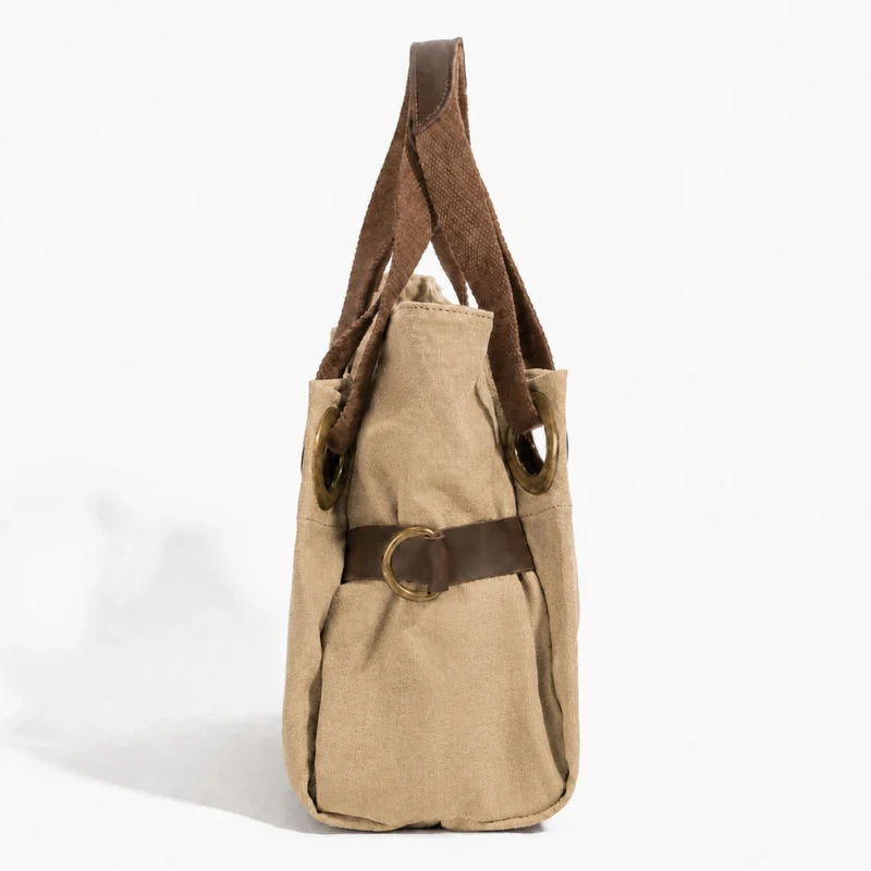 Sac porté épaule en cuir et toile PONT-DES-ARTS MINI Beige foncé