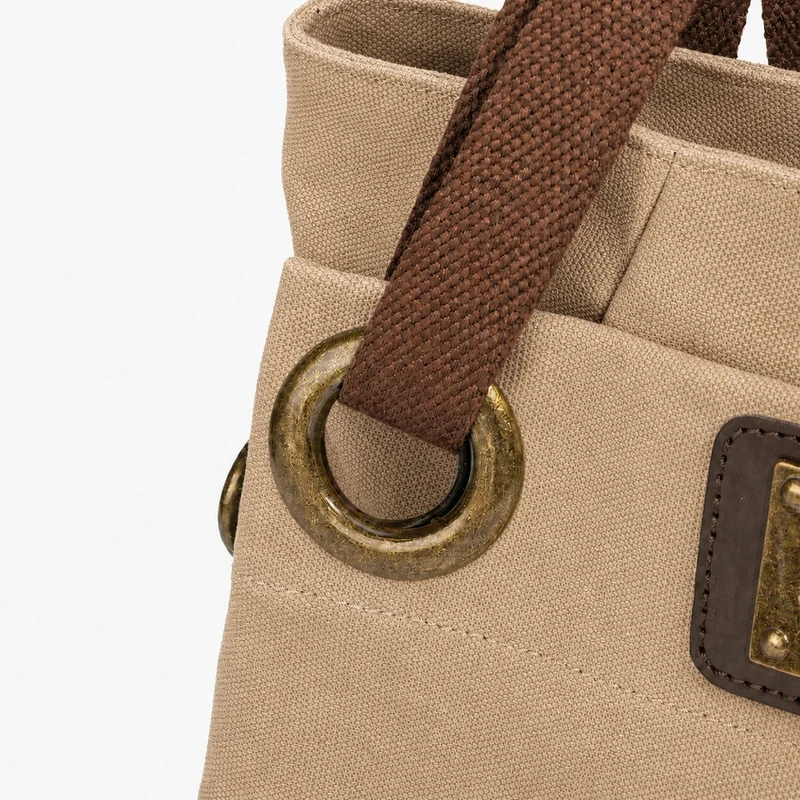 Sac porté épaule en cuir et toile PONT-DES-ARTS MINI Beige foncé