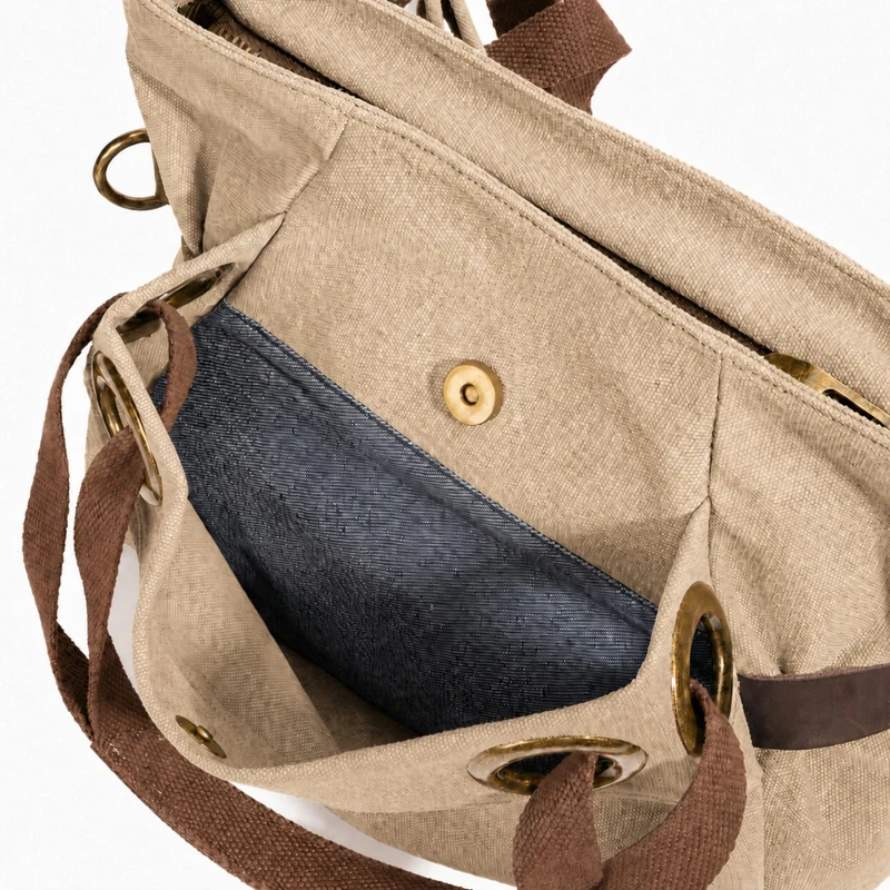Sac porté épaule en cuir et toile PONT-DES-ARTS MINI Beige foncé