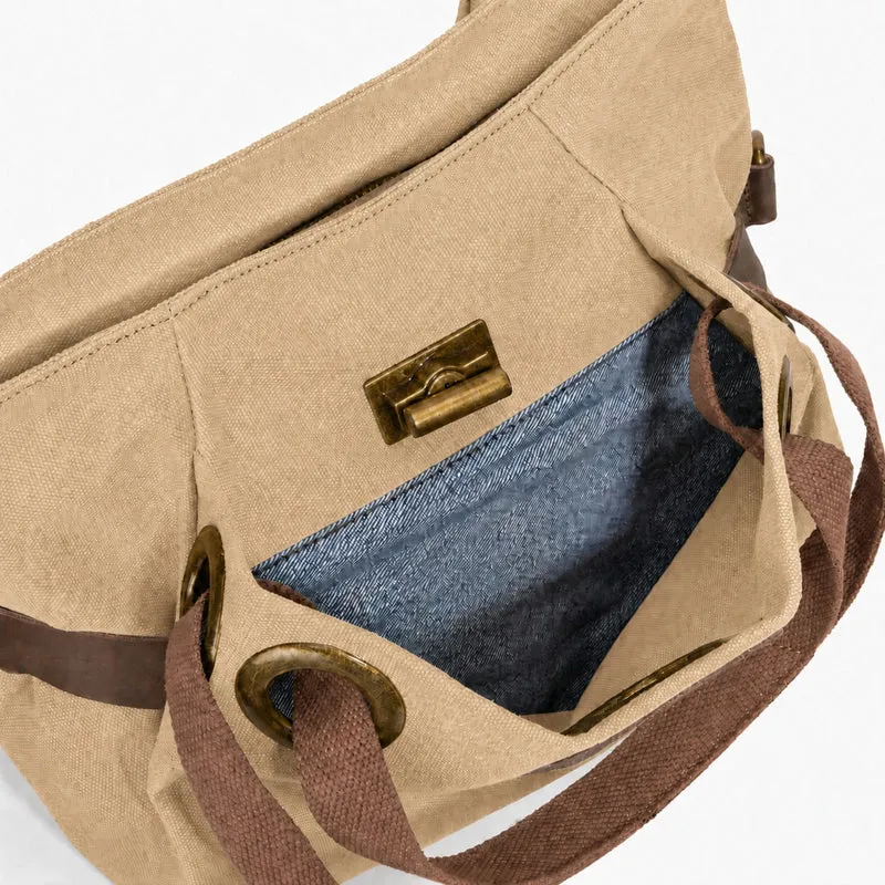 Sac porté épaule en cuir et toile PONT-DES-ARTS MINI Beige foncé