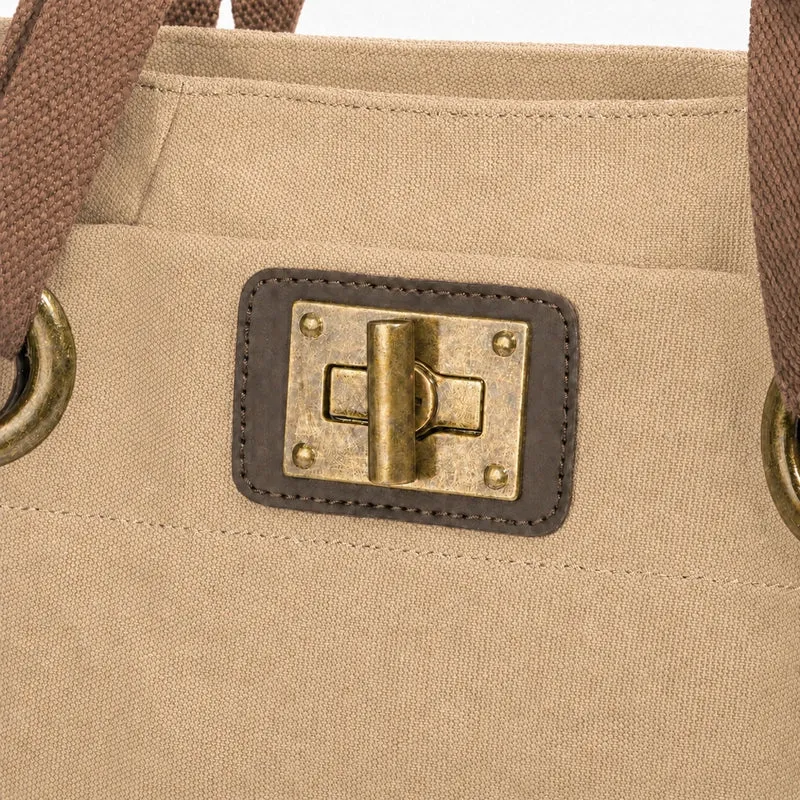 Sac porté épaule en cuir et toile PONT-DES-ARTS MINI Beige foncé