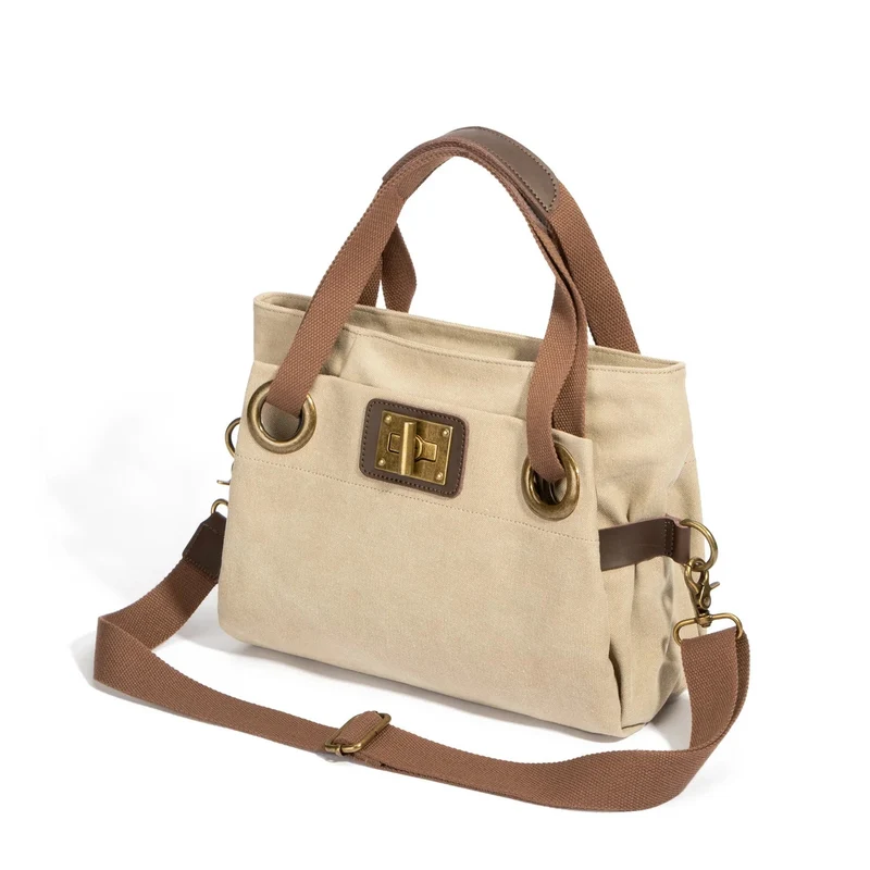 Sac porté épaule en cuir et toile PONT-DES-ARTS MINI Beige