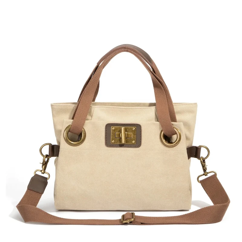 Sac porté épaule en cuir et toile PONT-DES-ARTS MINI Beige
