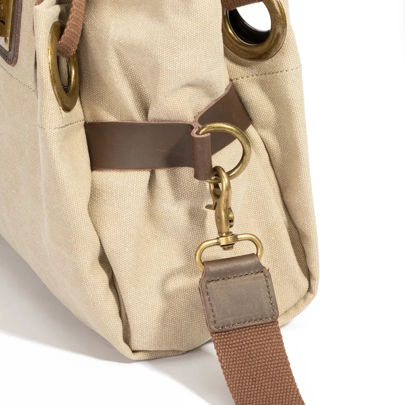 Sac porté épaule en cuir et toile PONT-DES-ARTS MINI Beige