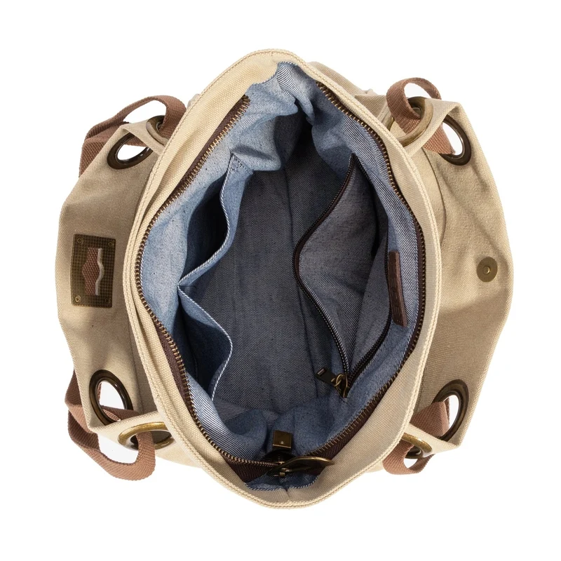 Sac porté épaule en cuir et toile PONT-DES-ARTS MINI Beige