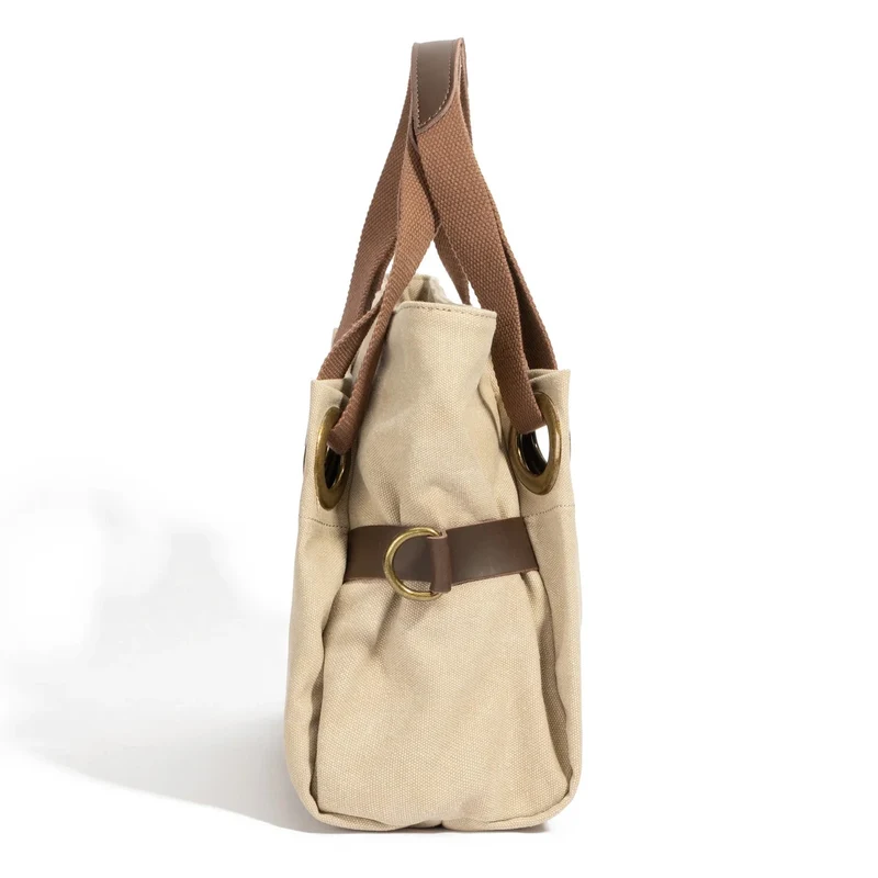 Sac porté épaule en cuir et toile PONT-DES-ARTS MINI Beige