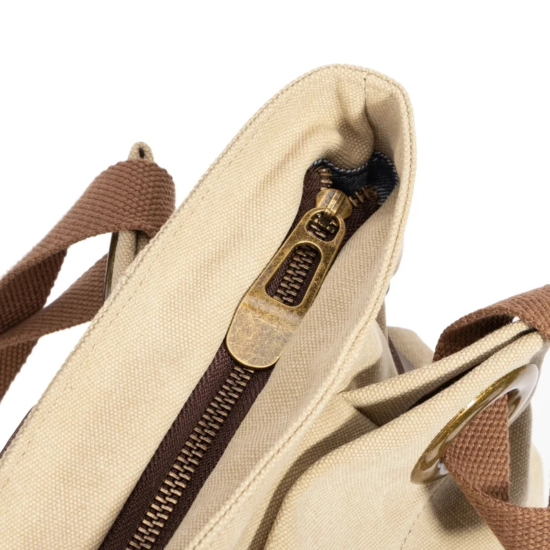 Sac porté épaule en cuir et toile PONT-DES-ARTS MINI Beige