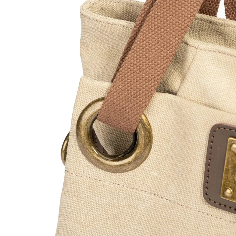 Sac porté épaule en cuir et toile PONT-DES-ARTS MINI Beige