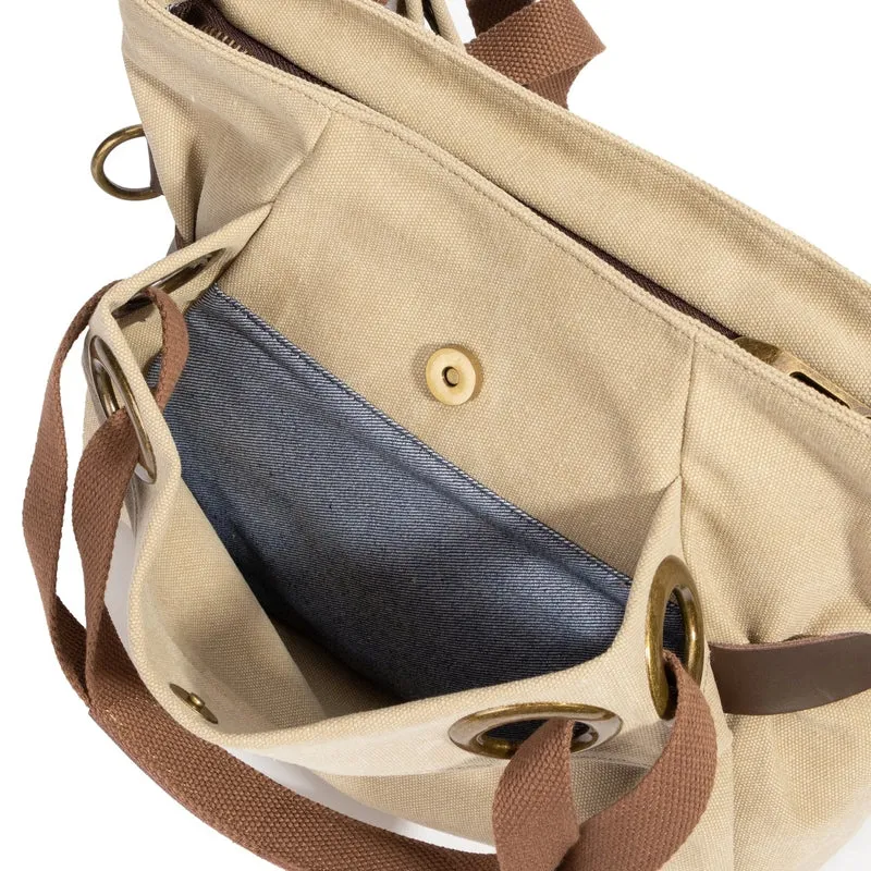 Sac porté épaule en cuir et toile PONT-DES-ARTS MINI Beige