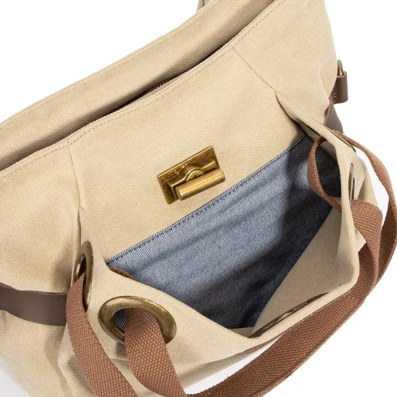 Sac porté épaule en cuir et toile PONT-DES-ARTS MINI Beige