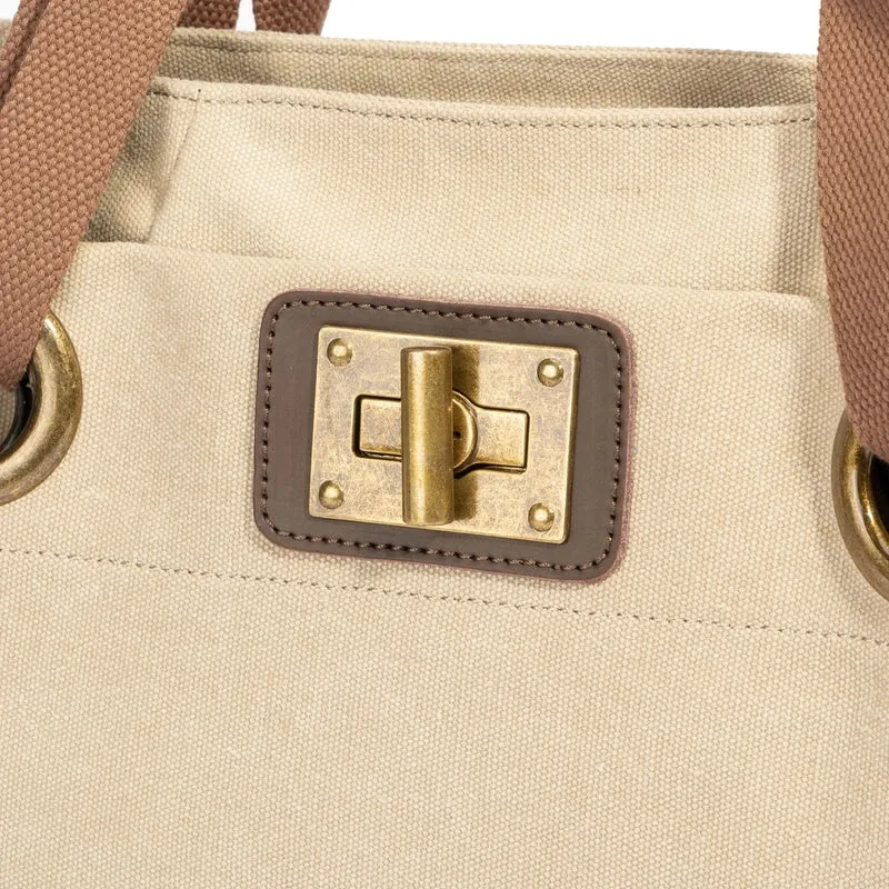 Sac porté épaule en cuir et toile PONT-DES-ARTS MINI Beige