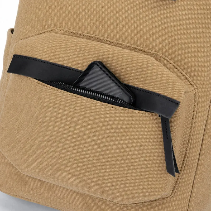 Sac à dos en toile et cuir DUGOMMIER Beige foncé