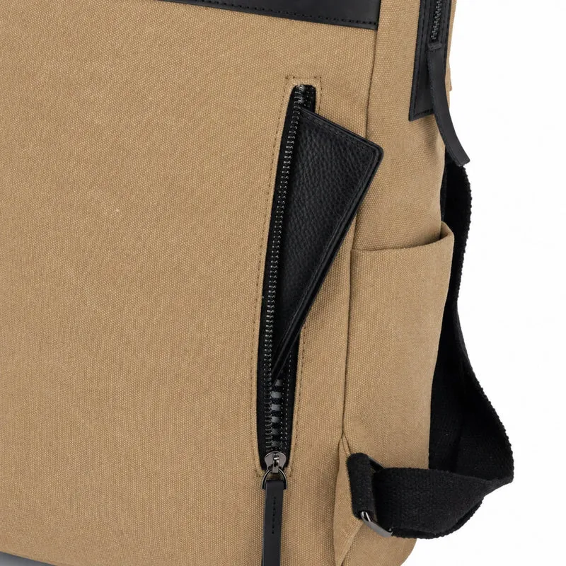 Sac à dos en toile et cuir DUGOMMIER Beige foncé
